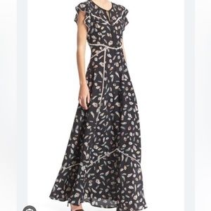 The Kooples Feather Print Flutter Sleeve  Maxi Dress